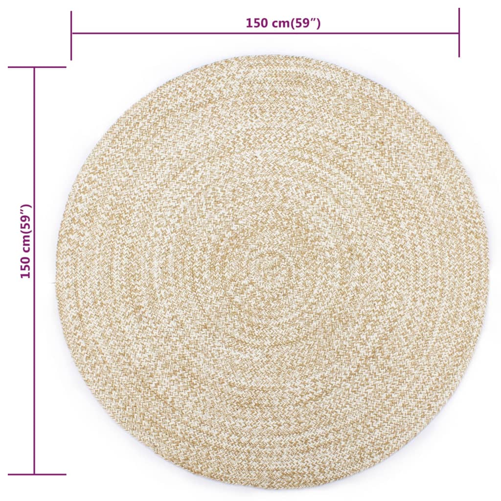 Tappeto Artigianale in Juta Bianco e Naturale 150 cm