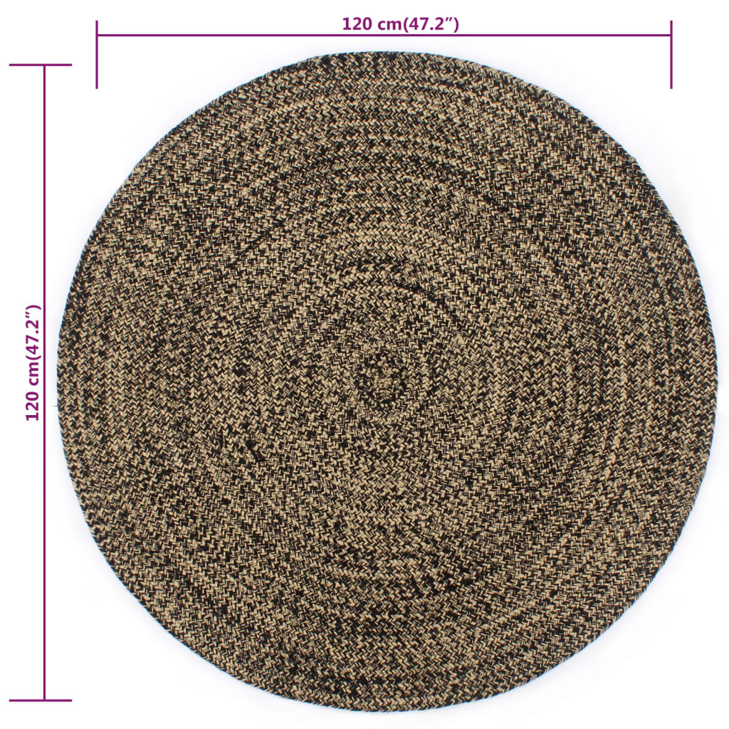 Tappeto Artigianale in Juta Nero e Naturale 120 cm
