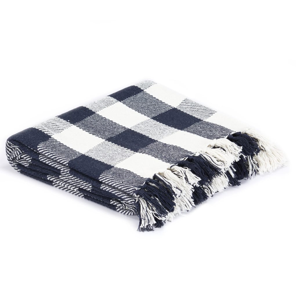Copriletto a Quadri in Cotone 160x210 cm Blu Marino