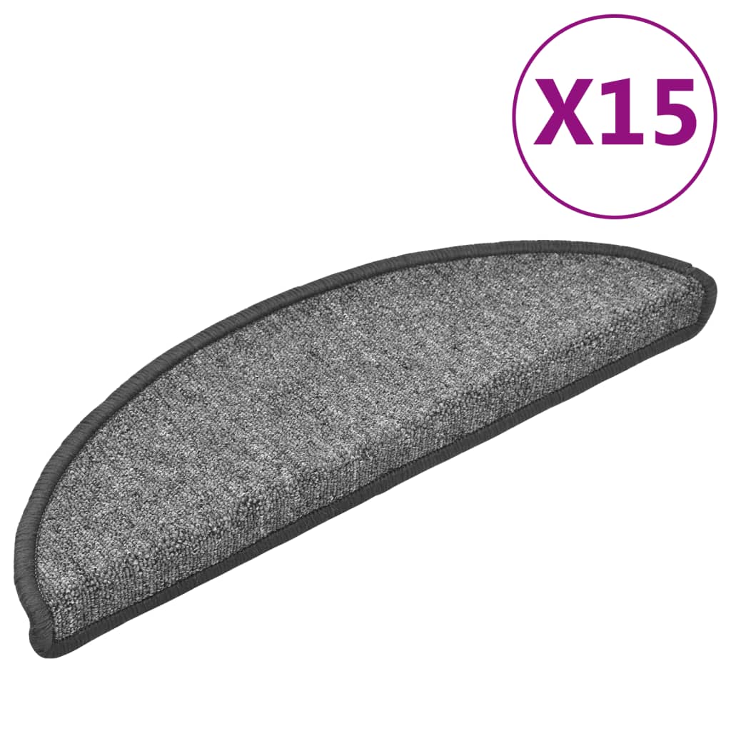 Tappetini per scale 15 pz 56 x 17 x 3 cm Non-Slip Grigio Scuro