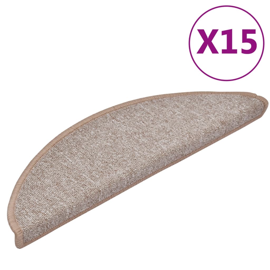 Tappetini per scale 15 pz 56x17x3 cm Marrone chiaro Semicircolari
