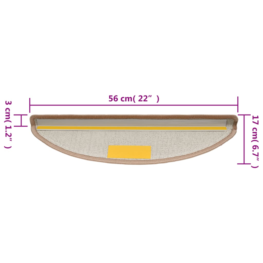 Tappetini per scale 15 pz 56x17x3 cm Marrone chiaro Semicircolari