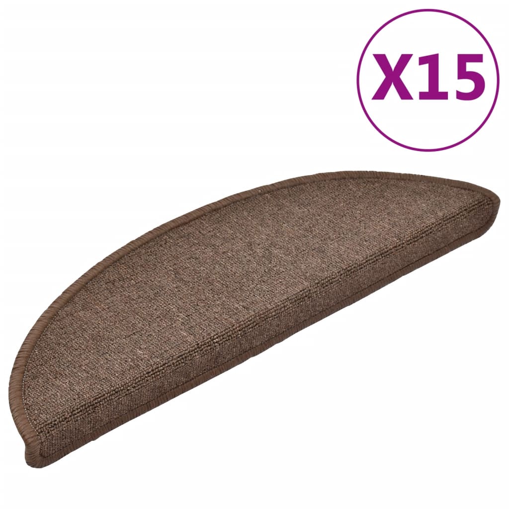 Tappetini per scale 15 pz 56x17x3 cm Marrone caffè Semicircolari