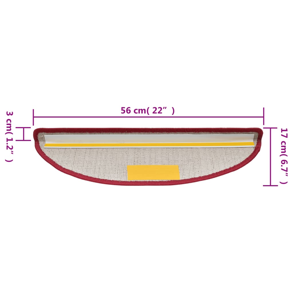 Tappetini per scale 15 pz 56 x 17 x 3 cm Non-Slip Rosso