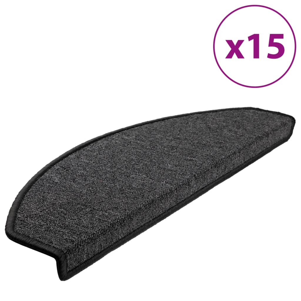 Tappetini per scale 15 pz 65 x 24 x 4 cm Non-Slip Antracite