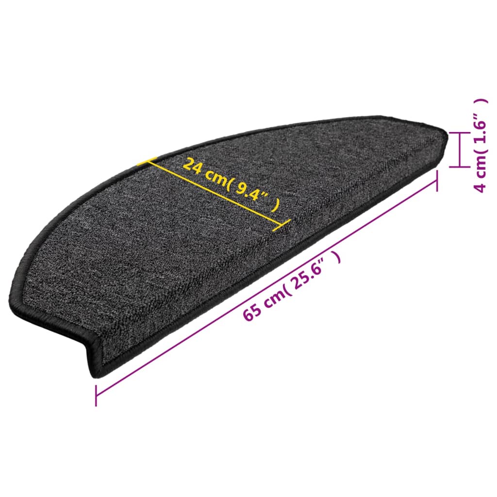 Tappetini per scale 15 pz 65 x 24 x 4 cm Non-Slip Antracite