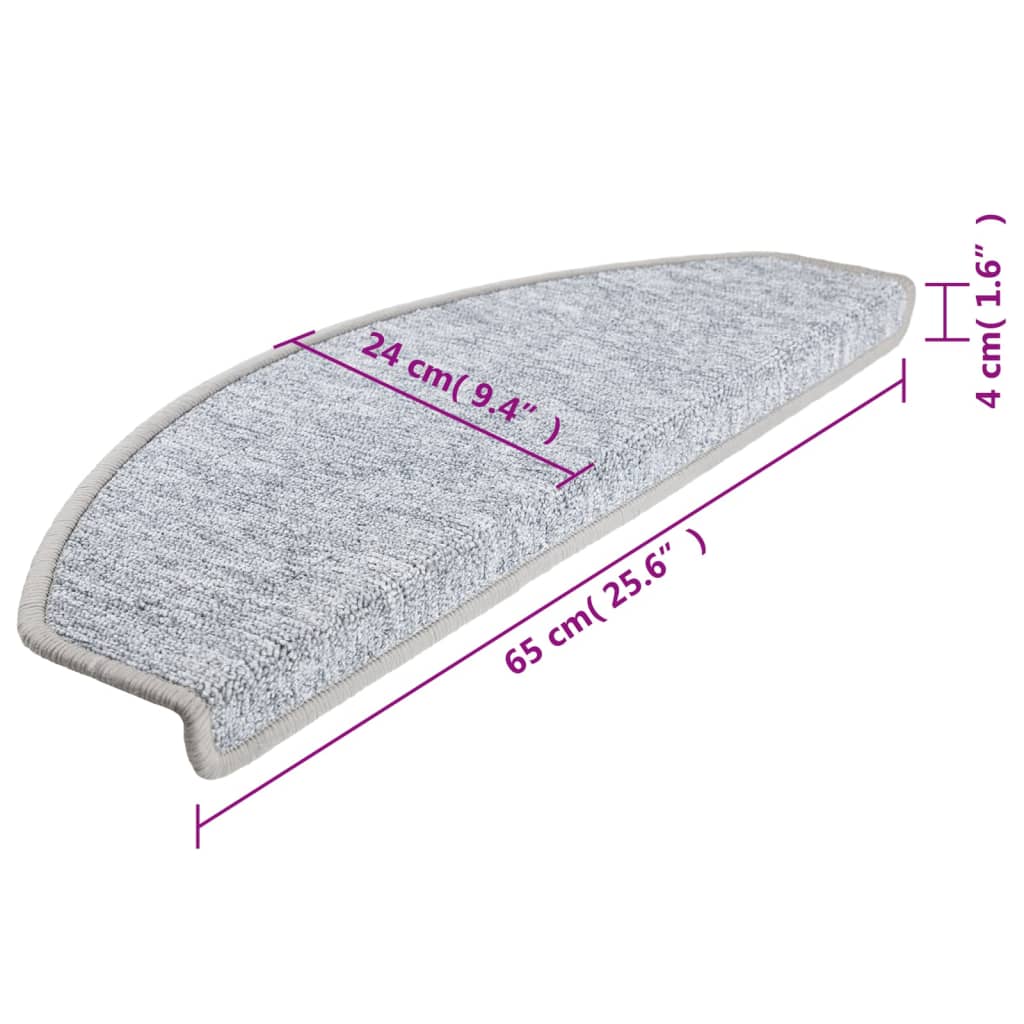 Tappetini per scale 15 pz 65x24x4 cm Grigio chiaro Semicircolari Grandi