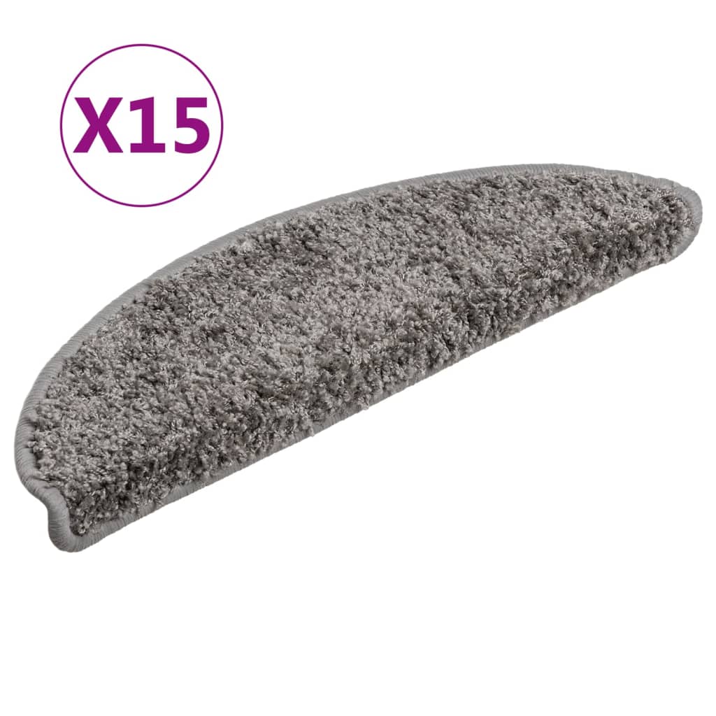 Tappetini per scale 15 pz 56x17x3 cm Grigio Semicircolari