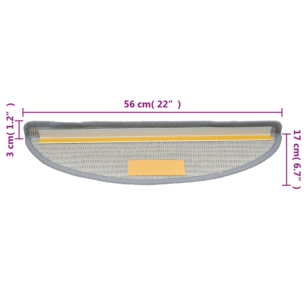 Tappetini per scale 15 pz 56x17x3 cm Grigio Semicircolari