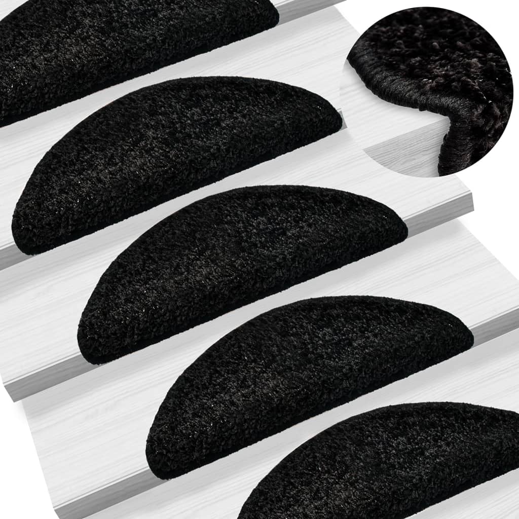 Tappetini per scale 15 pz 56x17x3 cm Nero Semicircolari