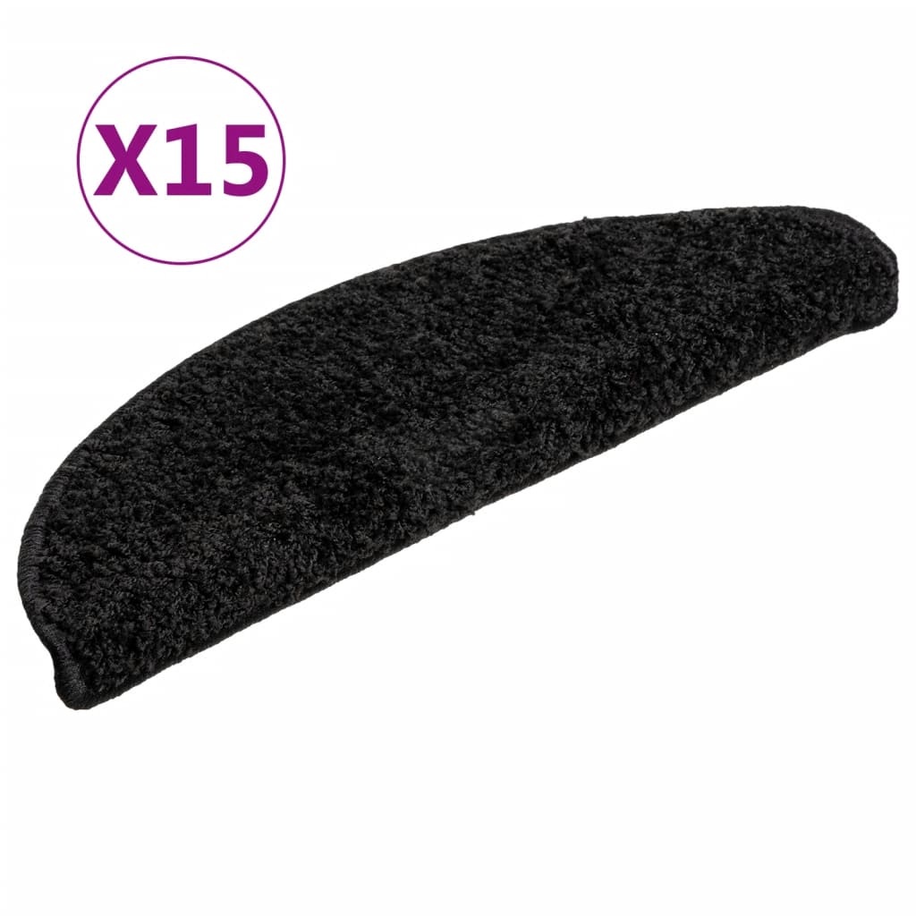 Tappetini per scale 15 pz 56x17x3 cm Nero Semicircolari