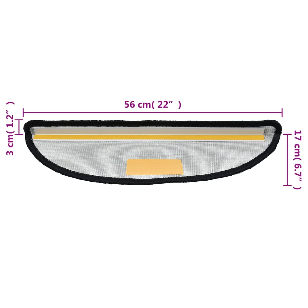 Tappetini per scale 15 pz 56x17x3 cm Nero Semicircolari