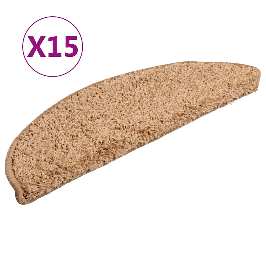 Tappetini per scale 15 pz 56x17x3 cm Beige Semicircolari