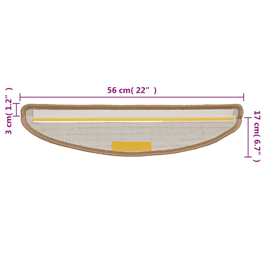 Tappetini per scale 15 pz 56x17x3 cm Beige Semicircolari