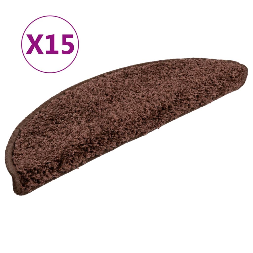 Tappetini per scale 15 pz 56x17x3 cm Marrone Semicircolari