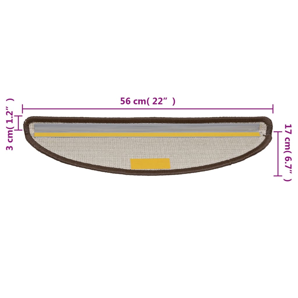 Tappetini per scale 15 pz 56x17x3 cm Marrone Semicircolari