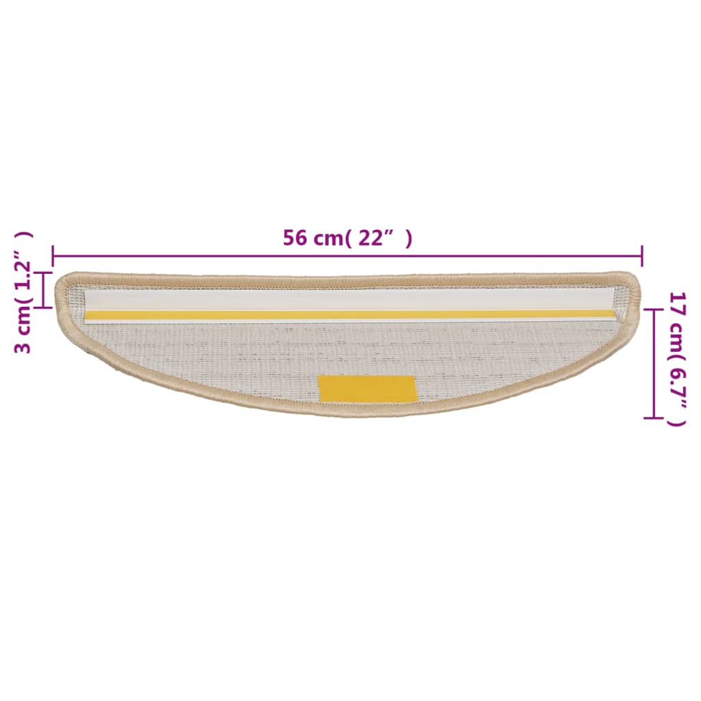 Tappetini per scale 15 pz 56x17x3 cm Crema Semicircolari