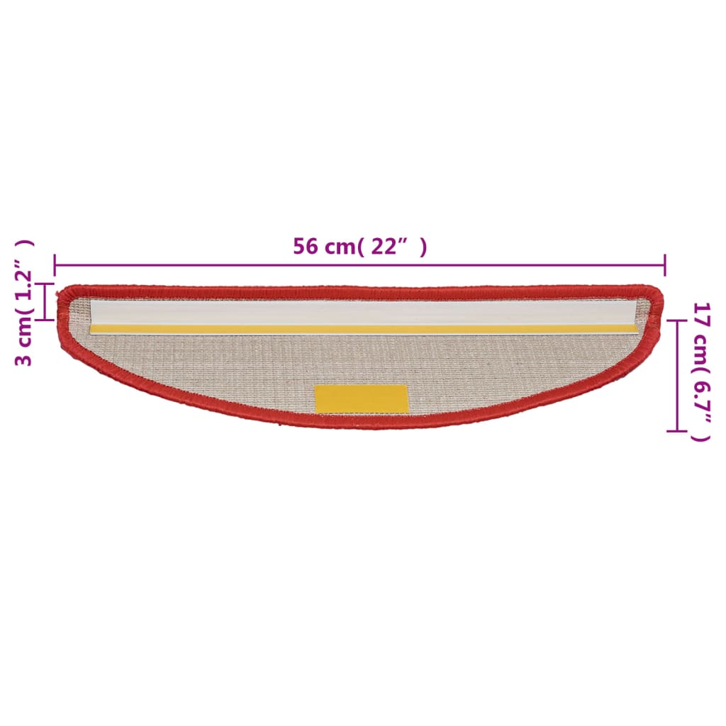Tappetini per scale 15 pz 56x17x3 cm rossi semicircolari