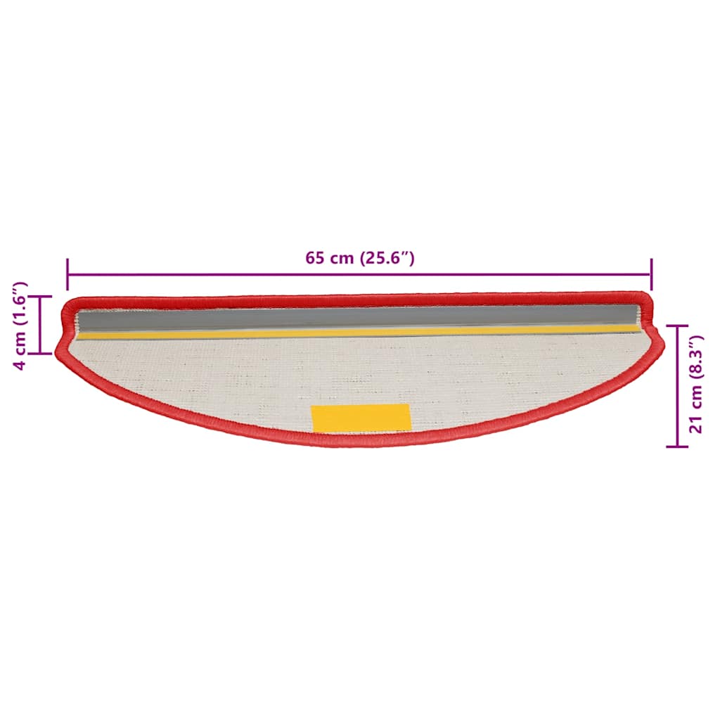 Tappetini per scale 15 pz 65x21x4 cm rossi semicircolari grandi