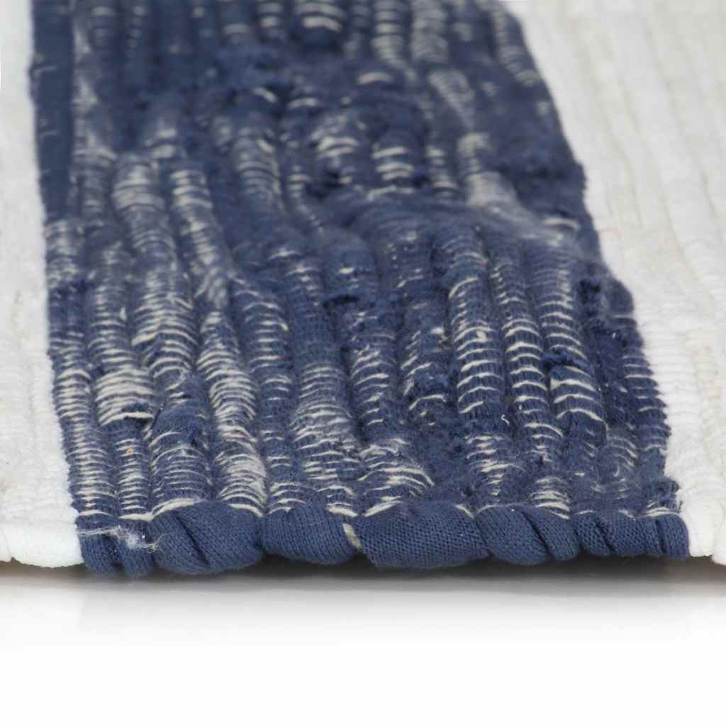 Tappeto Chindi Tessuto a Mano in Cotone 80x160 cm Blu e Bianco