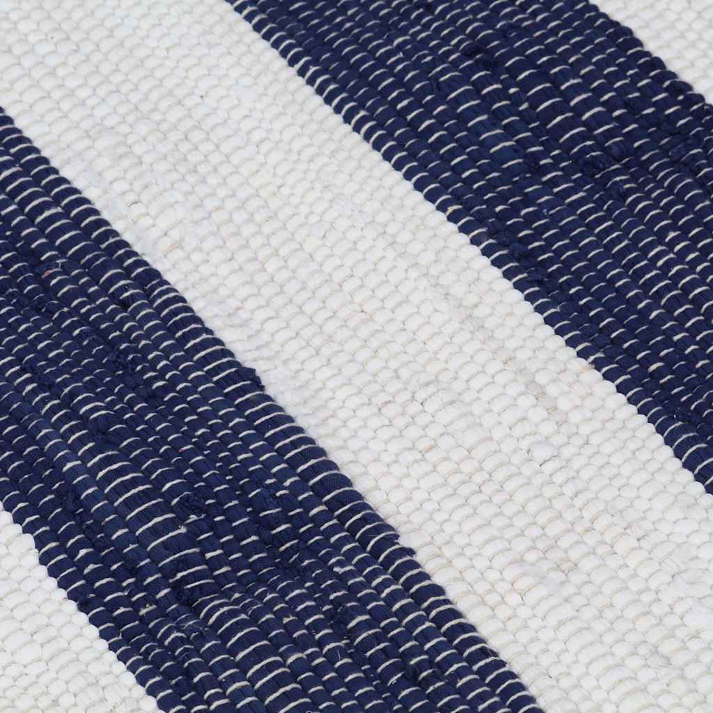 Tappeto Chindi Tessuto a Mano in Cotone 80x160 cm Blu e Bianco