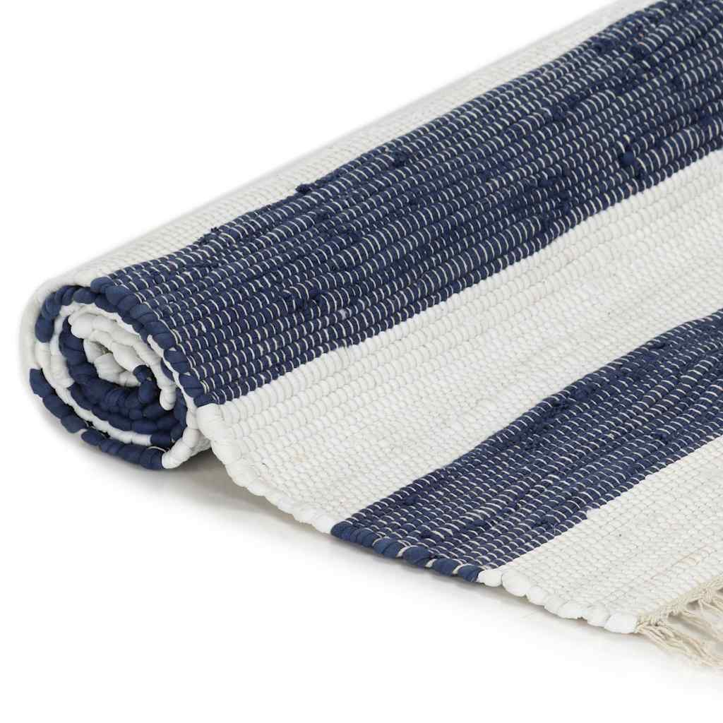 Tappeto Chindi Tessuto a Mano in Cotone 200x290 cm Blu e Bianco