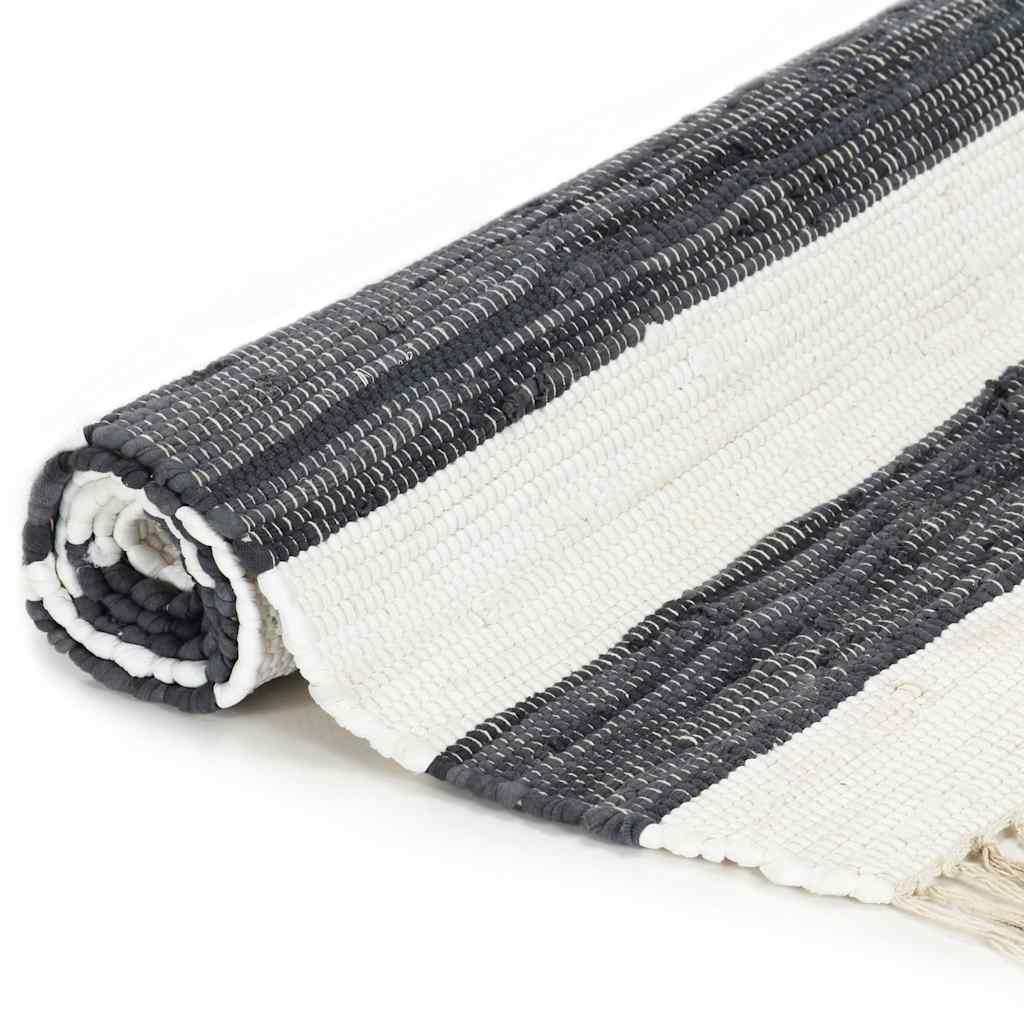 Tappeto Chindi Artigianale Cotone 200x290 cm Antracite e Bianco