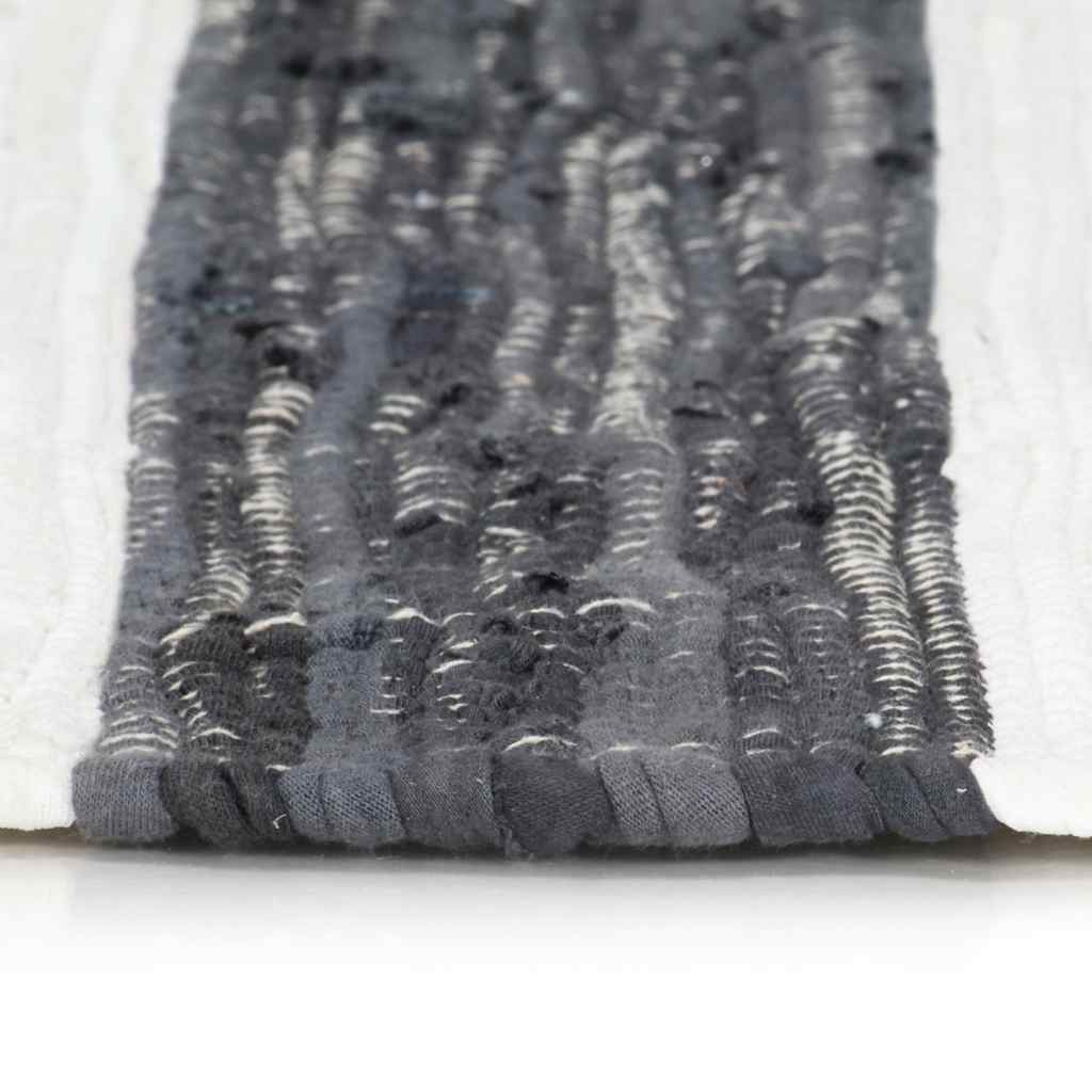Tappeto Chindi Artigianale Cotone 200x290 cm Antracite e Bianco