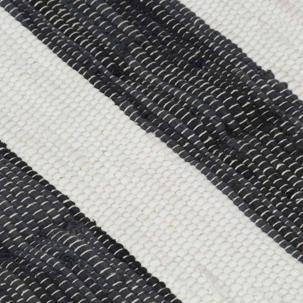 Tappeto Chindi Artigianale Cotone 200x290 cm Antracite e Bianco