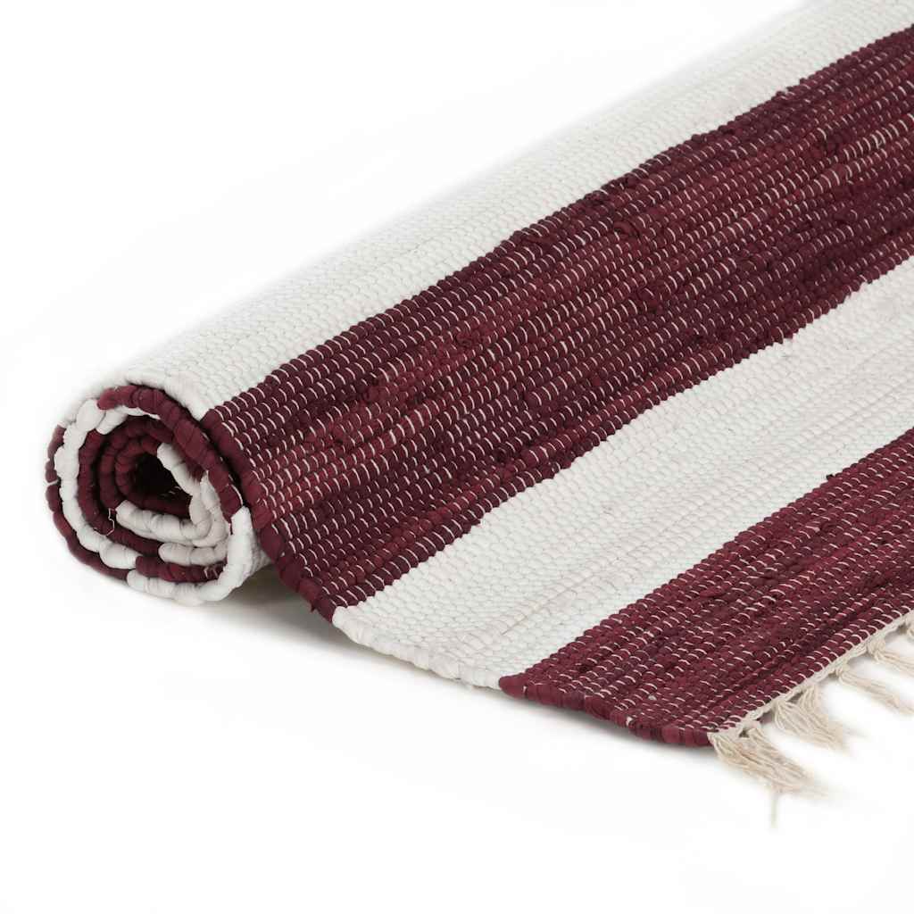 Tappeto Chindi Artigianale Cotone 160x230 cm Borgogna e Bianco