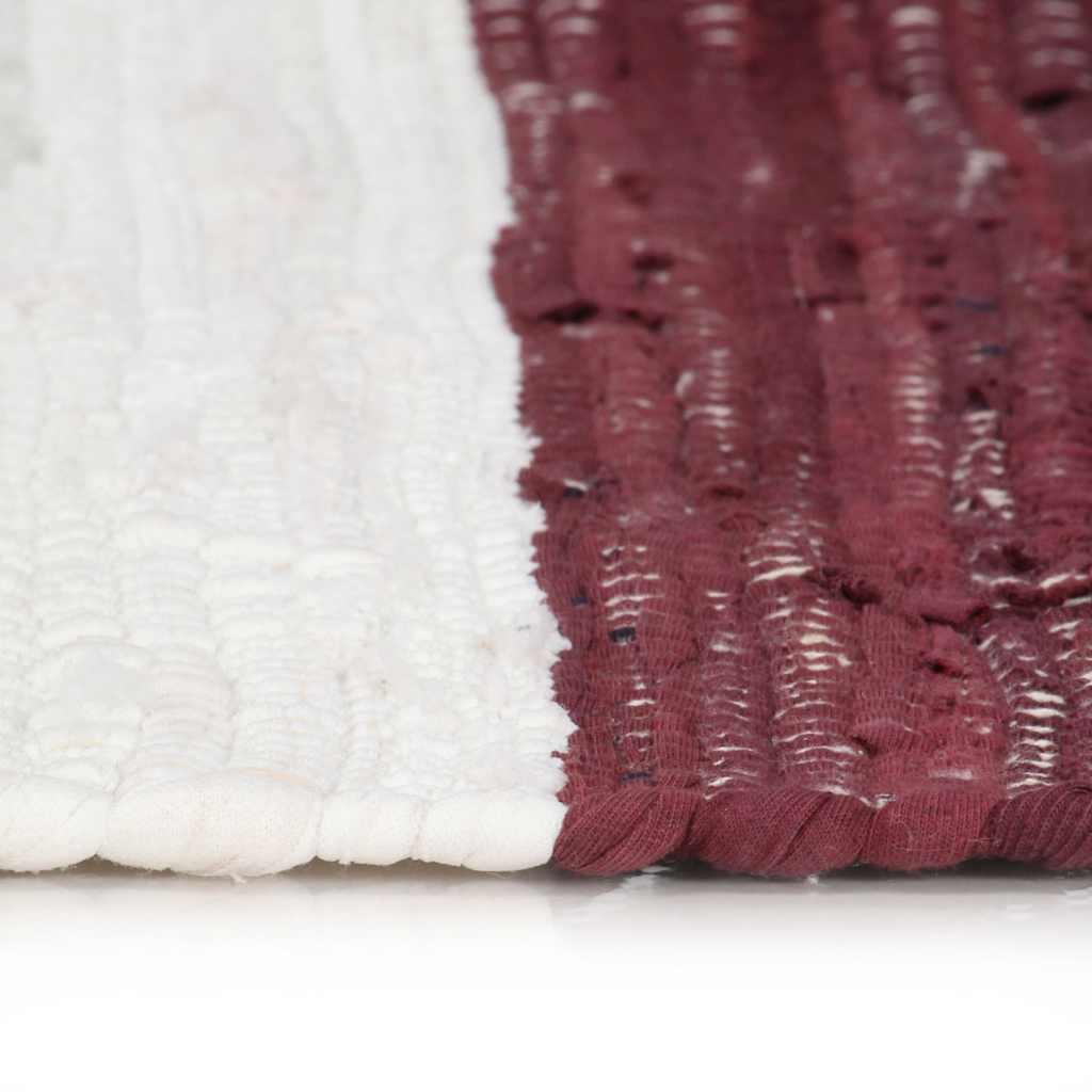 Tappeto Chindi Artigianale Cotone 160x230 cm Borgogna e Bianco