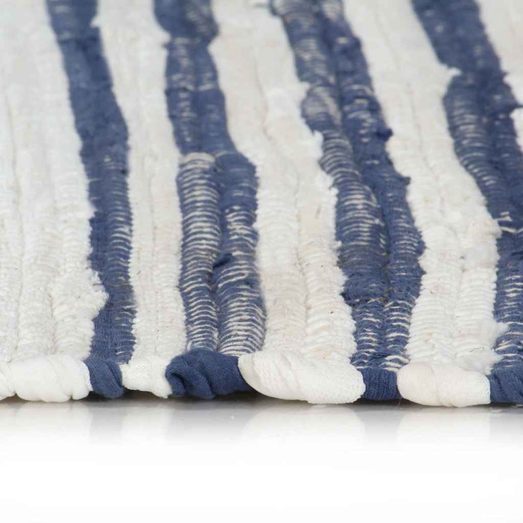 Tappeto Chindi Tessuto a Mano in Cotone 120x170 cm Blu e Bianco