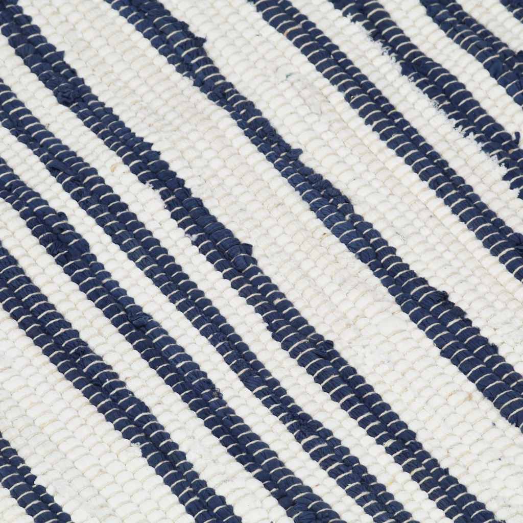 Tappeto Chindi Tessuto a Mano in Cotone 120x170 cm Blu e Bianco