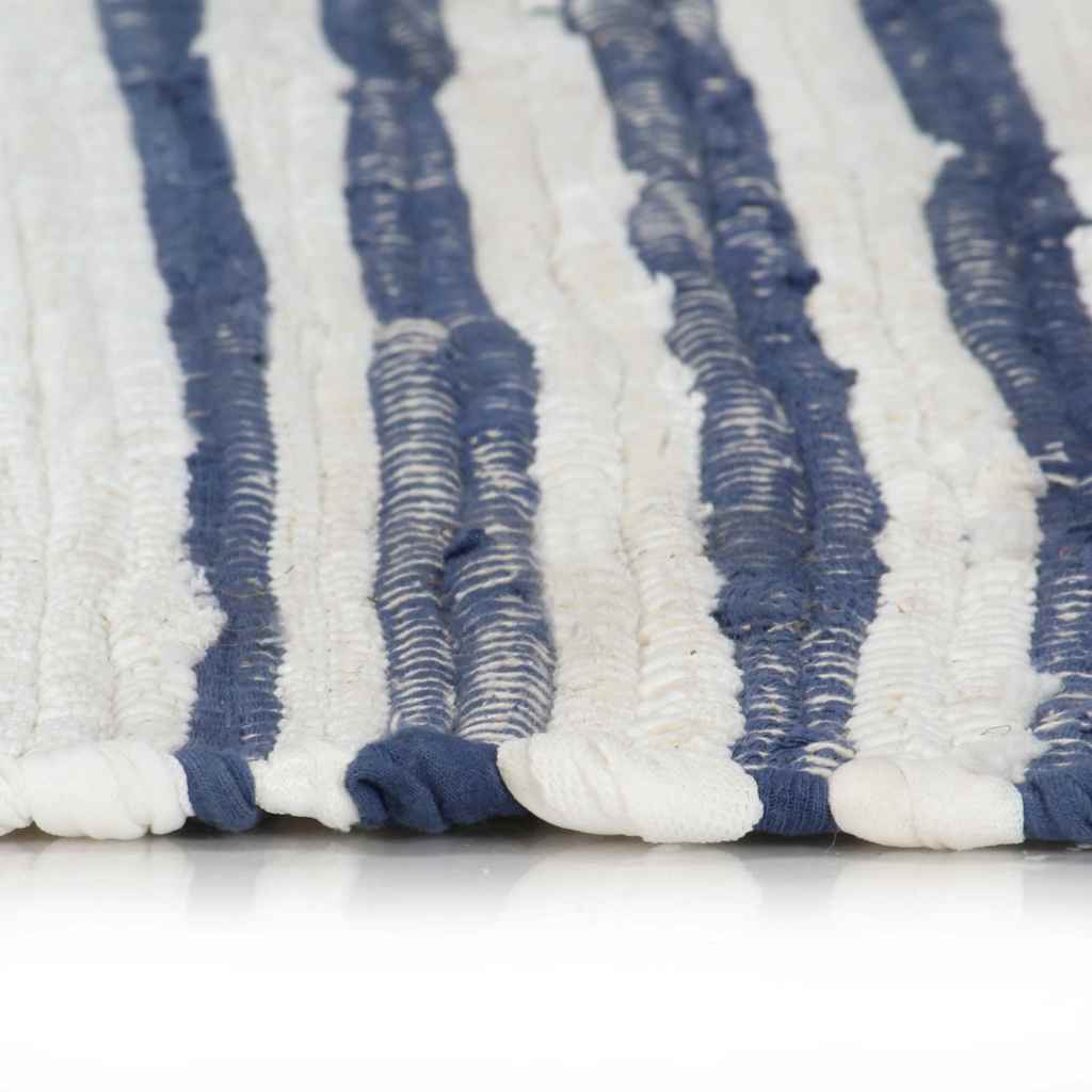 Tappeto Chindi Tessuto a Mano in Cotone 200x290 cm Blu e Bianco