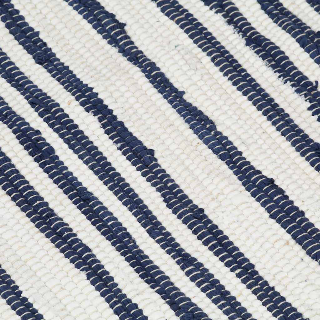 Tappeto Chindi Tessuto a Mano in Cotone 200x290 cm Blu e Bianco
