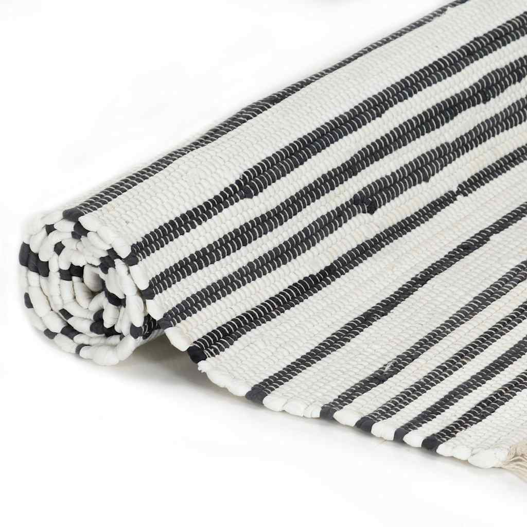 Tappeto Chindi Artigianale Cotone 80x160 cm Antracite e Bianco