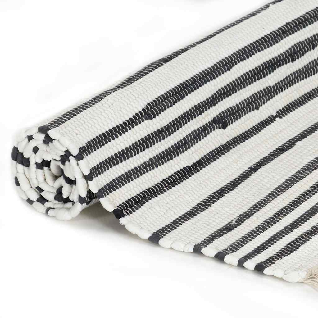 Tappeto Chindi Artigianale Cotone 160x230 cm Antracite e Bianco
