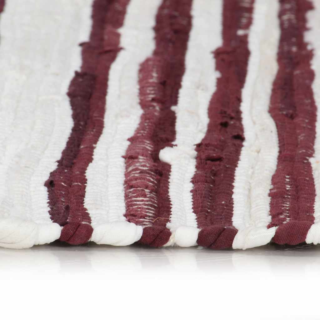 Tappeto Chindi Artigianale Cotone 200x290 cm Borgogna e Bianco