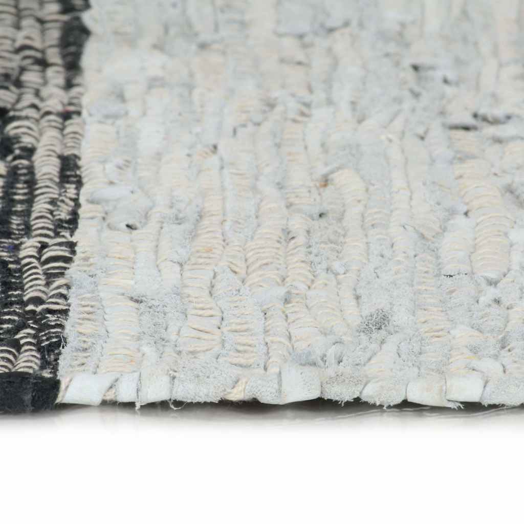 Tappeto Chindi Artigianale Pelle 160x230cm Grigio Chiaro e Nero