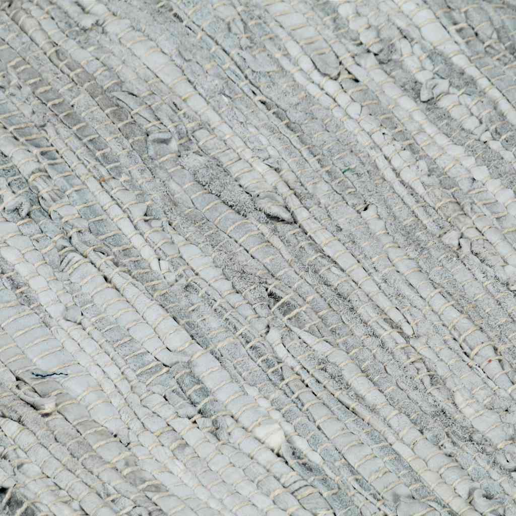 Tappeto Chindi Artigianale Pelle 160x230cm Grigio Chiaro e Nero