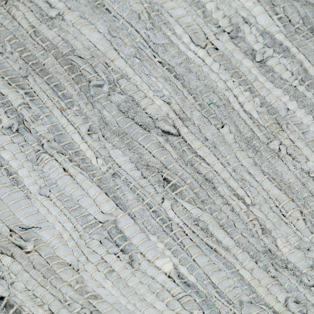 Tappeto Chindi Artigianale Pelle 190x280cm Grigio Chiaro e Nero