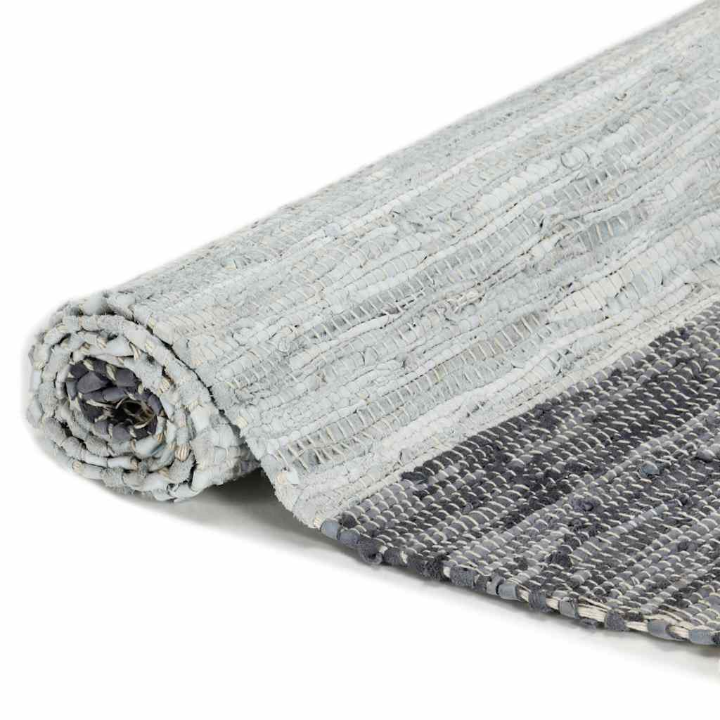 Tappeto Chindi Tessuto a Mano in Pelle 190x280 cm Grigio