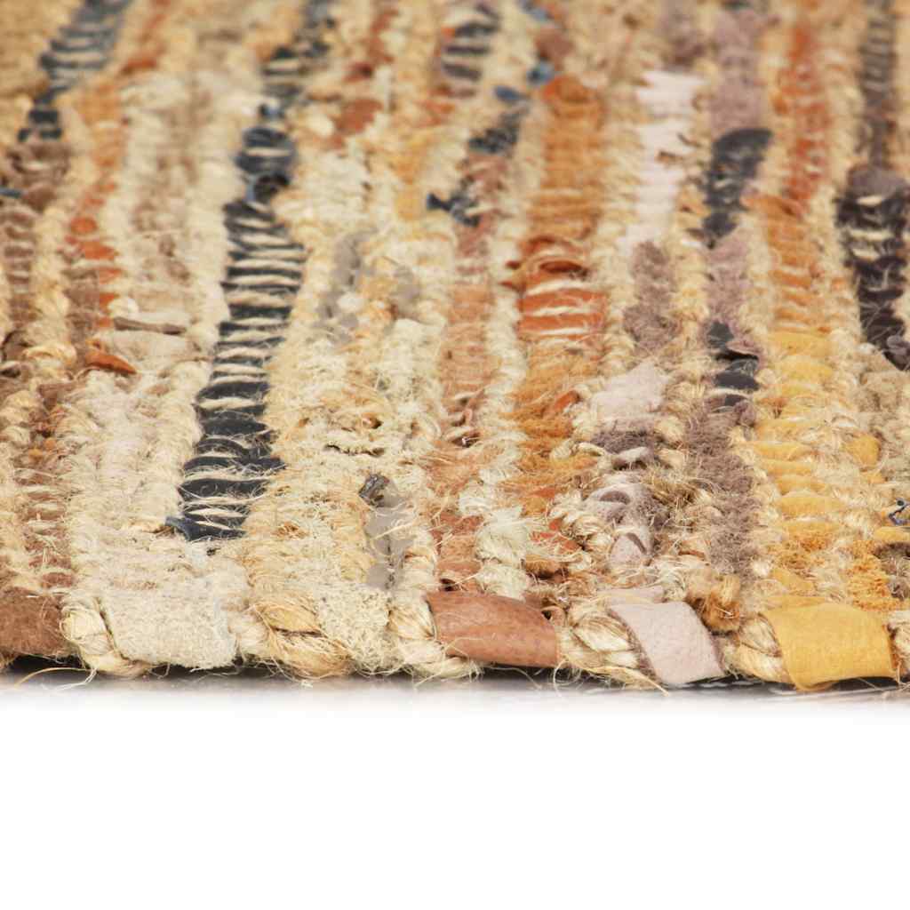 Tappeto Chindi Tessuto a Mano in Pelle e Iuta 160x230 cm Tanno