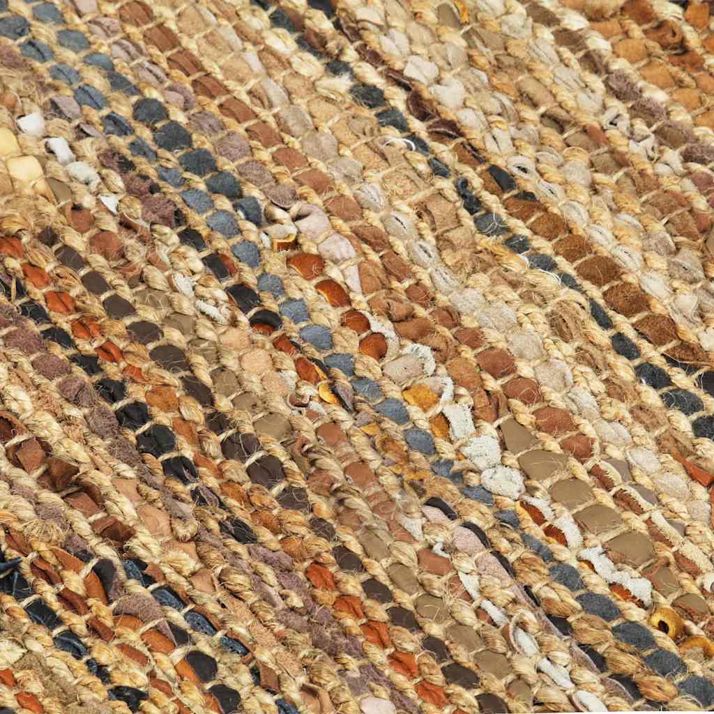 Tappeto Chindi Tessuto a Mano in Pelle e Iuta 160x230 cm Tanno