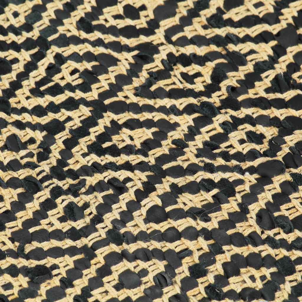 Tappeto Chindi Tessuto a Mano in Pelle e Cotone 80x160 cm Nero