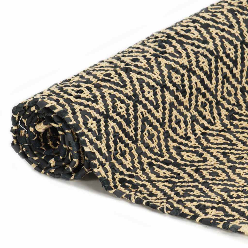 Tappeto Chindi Tessuto a Mano Pelle e Cotone 160x230 cm Nero
