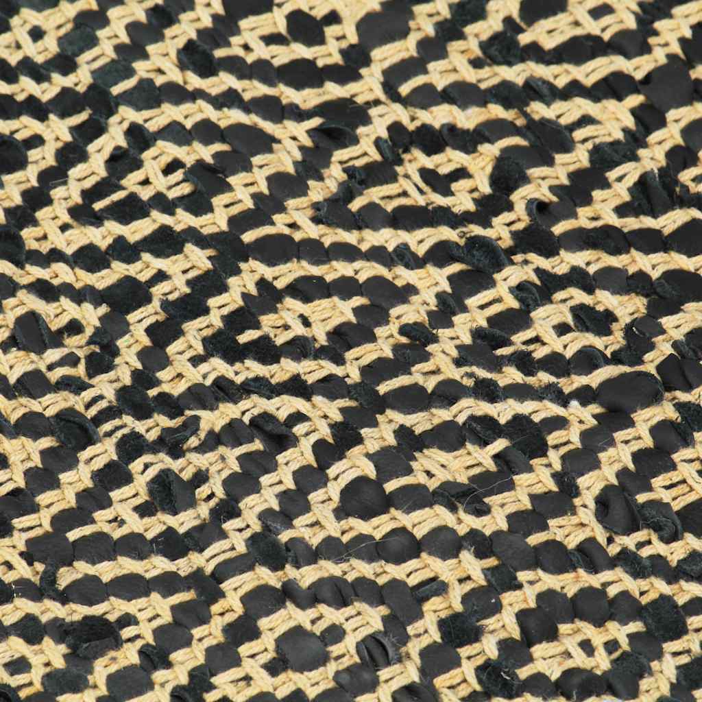 Tappeto Chindi Tessuto a Mano Pelle e Cotone 160x230 cm Nero