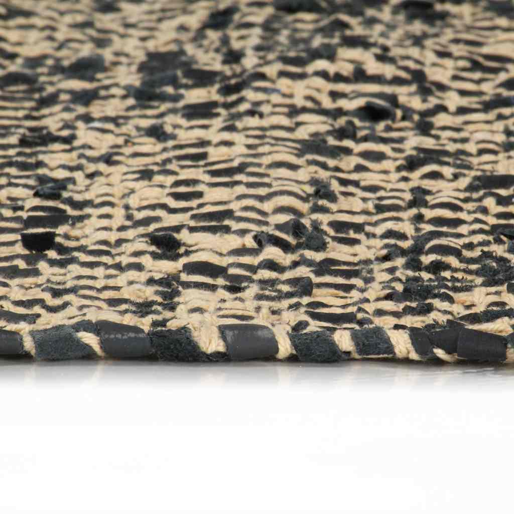 Tappeto Chindi Tessuto a Mano Pelle e Cotone 190x280 cm Nero