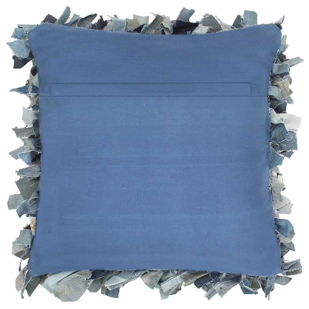 Cuscino Denim Shaggy Blu 60x60 cm in Pelle e Cotone