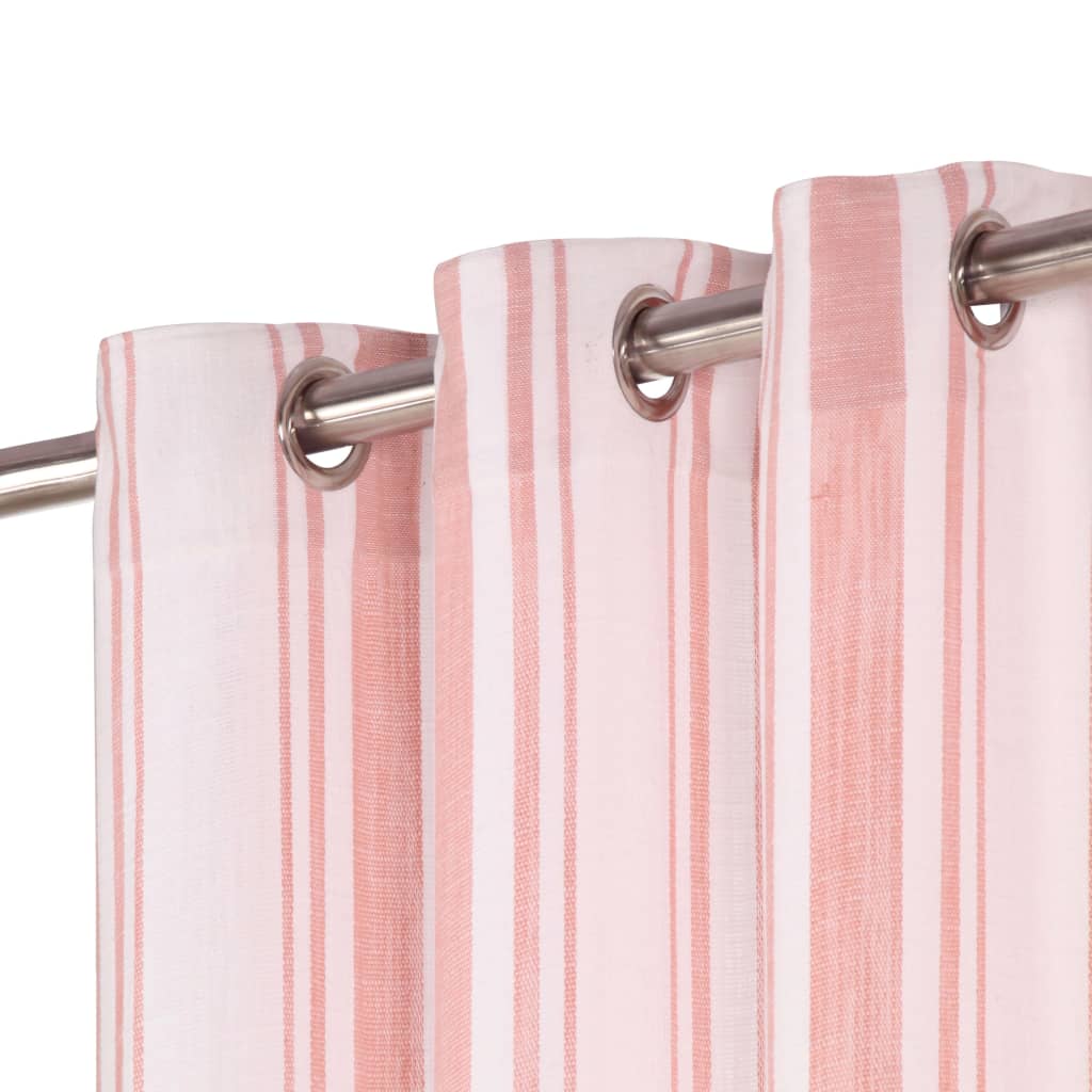 Tende con Anelli in Metallo 2pz Cotone 140x225cm Rosa a Strisce